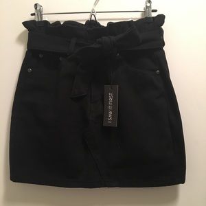 Black Paper Bag Denim Mini Skirt